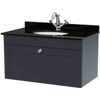 nuie 800mm Wall Hung 1 Drawer Vanity & Marble Top 1TH - Soft Black, Black