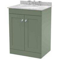 nuie 600mm Floor Standing 2 Door Vanity & Marble Top 3TH - Satin Green, Green