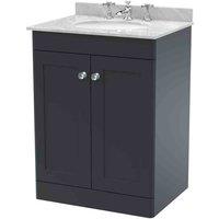 nuie 600mm Floor Standing 2 Door Vanity & Marble Top 3TH - Soft Black, Black