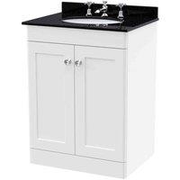 nuie 600mm Floor Standing 2 Door Vanity & Marble Top 3TH - Satin White, White