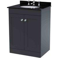 nuie 600mm Floor Standing 2 Door Vanity & Marble Top 3TH - Soft Black, Black