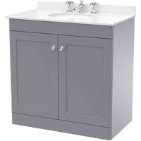 nuie 800mm Floor Standing 2 Door Vanity & Marble Top 3TH - Satin Grey, Grey