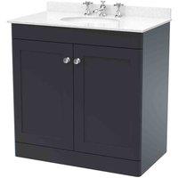 nuie 800mm Floor Standing 2 Door Vanity & Marble Top 3TH - Soft Black, Black