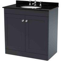 nuie 800mm Floor Standing 2 Door Vanity & Marble Top 3TH - Soft Black, Black