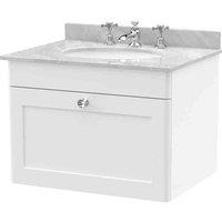 nuie 600mm Wall Hung 1 Drawer Vanity & Marble Top 3TH - Satin White, White