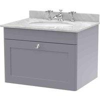 nuie 600mm Wall Hung 1 Drawer Vanity & Marble Top 3TH - Satin Grey, Grey