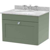 nuie 600mm Wall Hung 1 Drawer Vanity & Marble Top 3TH - Satin Green, Green