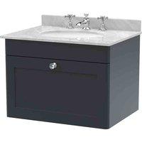nuie 600mm Wall Hung 1 Drawer Vanity & Marble Top 3TH - Soft Black, Black