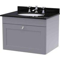 nuie 600mm Wall Hung 1 Drawer Vanity & Marble Top 3TH - Satin Grey, Grey