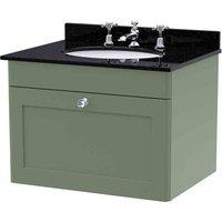 nuie 600mm Wall Hung 1 Drawer Vanity & Marble Top 3TH - Satin Green, Green