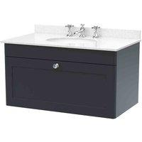 nuie 800mm Wall Hung 1 Drawer Vanity & Marble Top 3TH - Soft Black, Black