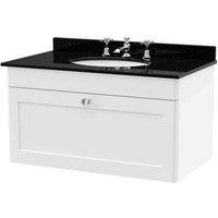 nuie 800mm Wall Hung 1 Drawer Vanity & Marble Top 3TH - Satin White, White