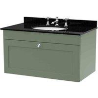 nuie 800mm Wall Hung 1 Drawer Vanity & Marble Top 3TH - Satin Green, Green