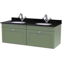 nuie 1200mm Wall Hung 2 Drawer Vanity & Marble Top - Satin Green, Green