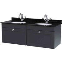 nuie 1200mm Wall Hung 2 Drawer Vanity & Marble Top - Soft Black, Black