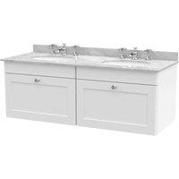 nuie 1200mm Wall Hung 2 Drawer Vanity & Marble Top - Satin White, White