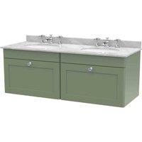 nuie 1200mm Wall Hung 2 Drawer Vanity & Marble Top - Satin Green, Green