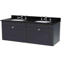 nuie 1200mm Wall Hung 2 Drawer Vanity & Marble Top - Soft Black, Black