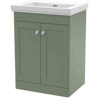 nuie 600mm Floor Standing 2 Door Vanity & Basin 0TH - Satin Green, Green