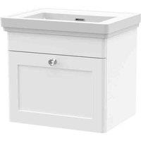 nuie 500mm Wall Hung 1 Drawer Vanity & Basin 0TH - Satin White, White