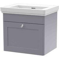 nuie 500mm Wall Hung 1 Drawer Vanity & Basin 0TH - Satin Grey, Grey