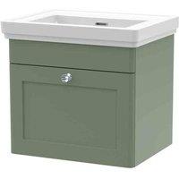 nuie 500mm Wall Hung 1 Drawer Vanity & Basin 0TH - Satin Green, Green