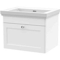 nuie 600mm Wall Hung 1 Drawer Vanity & Basin 0TH - Satin White, White