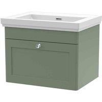 nuie 600mm Wall Hung 1 Drawer Vanity & Basin 0TH - Satin Green, Green