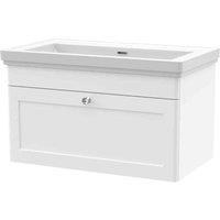 nuie 800mm Wall Hung 1 Drawer Vanity & Basin 0TH - Satin White, White