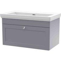 nuie 800mm Wall Hung 1 Drawer Vanity & Basin 0TH - Satin Grey, Grey