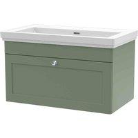 nuie 800mm Wall Hung 1 Drawer Vanity & Basin 0TH - Satin Green, Green