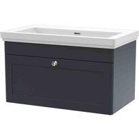 nuie 800mm Wall Hung 1 Drawer Vanity & Basin 0TH - Soft Black, Black