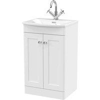 nuie 500mm Floor Standing 2-Door Unit & Curved Basin - Satin White, White