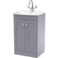 nuie 500mm Floor Standing 2-Door Unit & Curved Basin - Satin Grey, Grey