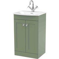 nuie 500mm Floor Standing 2-Door Unit & Curved Basin - Satin Green, Green