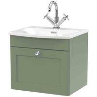 nuie 500mm Wall Hung 1-Drawer Unit & Curved Basin - Satin Green, Green