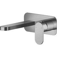nuie Binsey Wall Mounted 2 Tap Hole Basin Mixer With Plate - Brushed Pewter, Silver