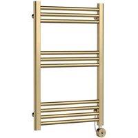 Nuie Electric Round Towel Rail 10 Bar 800 X 500Mm Brushed Brass, Brown