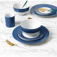 Waterside 16Pc Blue Linear Dinner Set, Blue