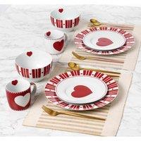 Waterside 16Pc Nordic Heart Dinner Set, Red