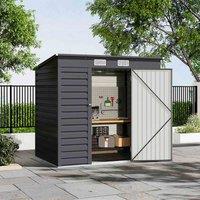 GardenSanctuary Garden Sanctuary Outdoor Charcoal Black Zinc Steel Storage Shed With Lockable Door