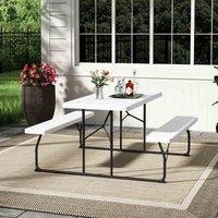 GardenSanctuary Garden Sanctuary Foldable White Steel Frame Picnic Table And Bench Set