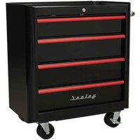 Sealey Rollcab 4 Drawer Retro Style - Black Red Anodised Draw Pulls