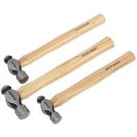 Sealey AK203 Ball Pein Hammer Set 3Pc Hickory Shafts, Multi