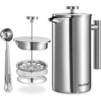 Vonshef 12 Cup Stainless Steel Double Cafetiere, Silver
