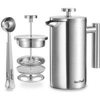 Vonshef 6 Cup Stainless Steel Double Cafetiere, Silver