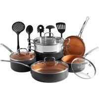 Vonshef 11 Piece Pots & Pans Set Induction Non-Stick Saucepan & Frying Pan Set with Utensils - Black & Copper, Multi