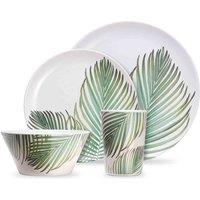 Vonshef 16 Piece Leaf Print Melamine Dinner Set of 4 Dinner Plates, Side Plates, Bowls & Tumblers, Multi
