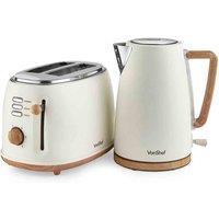 Vonshef Fika Cream & Wood 2 Slice Kettle & Toaster Set, Multi