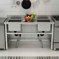 Garden Sanctuary Commercial Kitchen Sink 2 Compartment Stainless Steel With Left Drainboard